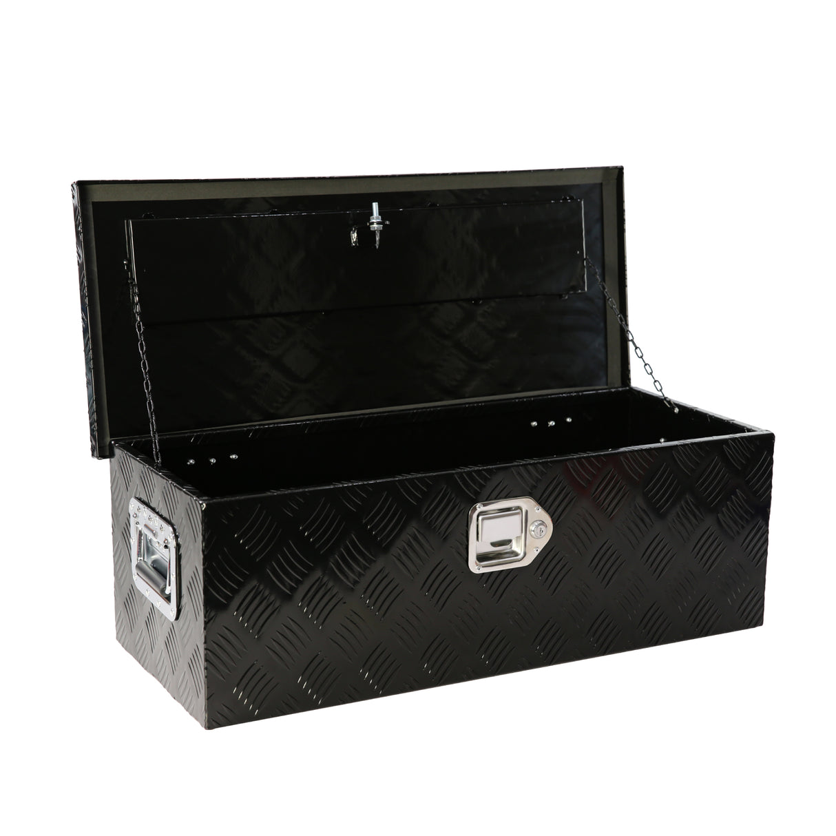 30 Inch Truck Box Heavy Duty Black Aluminum 5 Bar Tread Tool Long Box with Lock Keys 30.1"×12.8"×10.4"