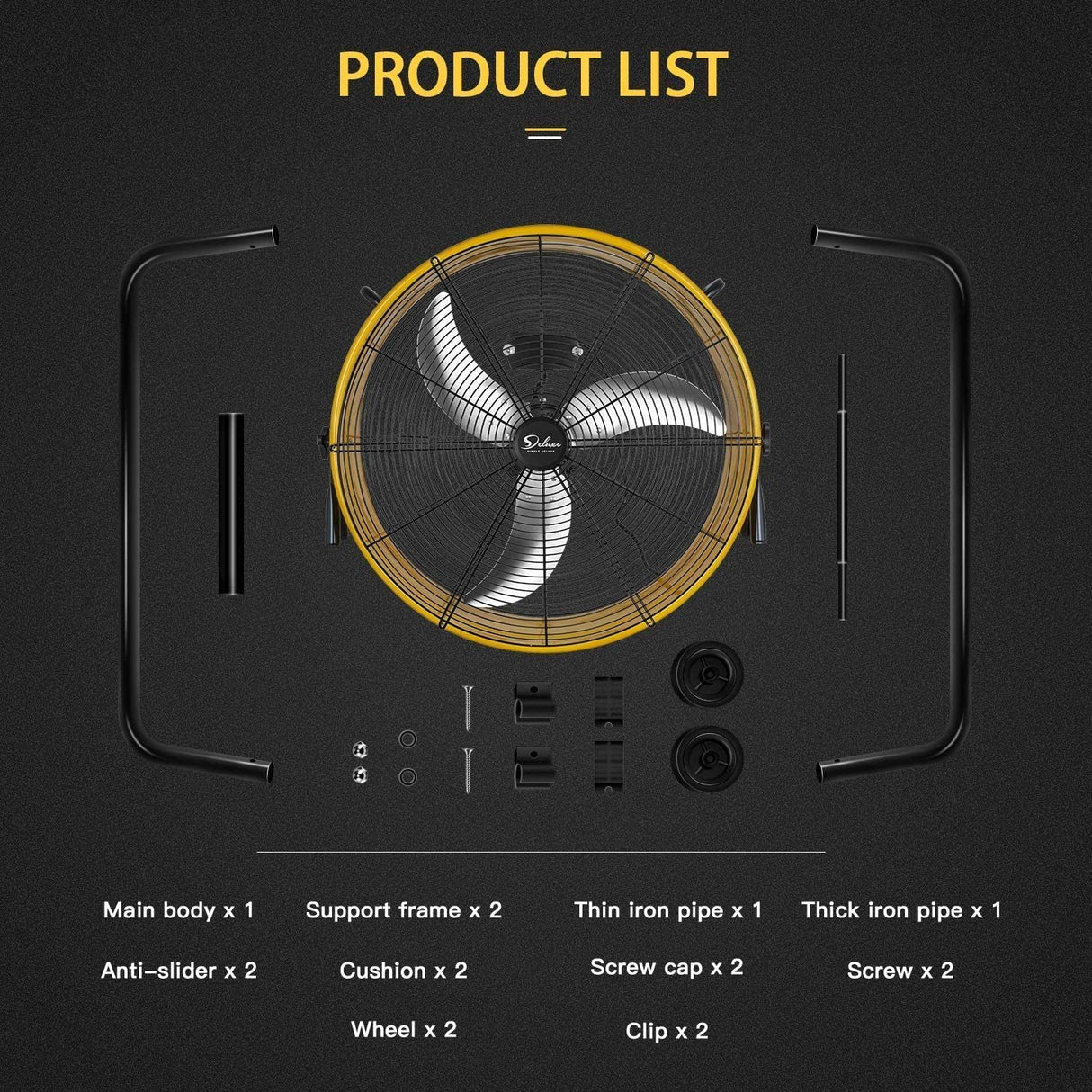 3 Speed Circulation Drum Fan 24 Inch High Velocity Air Movement Heavy Duty Metal--Yellow