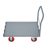 Steel Panel Truck Heavy Duty Drywall Lumber Cart Platform Flat 2000lbs 6" Swivel Brake Casters with 1 Front and 2 Side Handrails 36''x24''--Grey