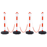 4 Pack Traffic Delineator Post Cones with Fillable Base Adjustable Safety Barrier with 5Ft Plastic Chain--White+Red