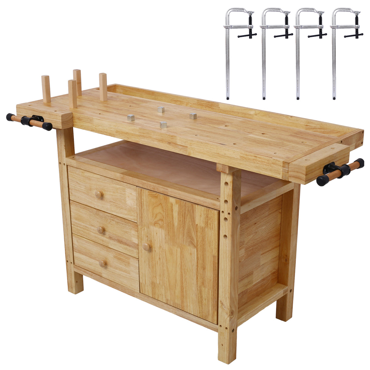 Wooden Workbench for Garage Workshop and Home with Bar Clamps Set 12 i ...
