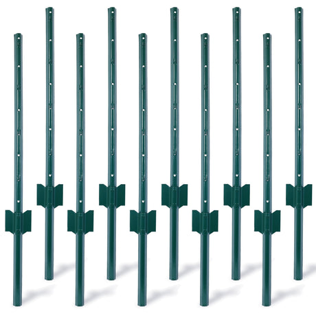 3Feet 10Pack Heavy Duty Metal Fence Post with U - Channel Steel U - Post for Holding Garden Wire Corner Anchor - Green - Fab Heavy Parts