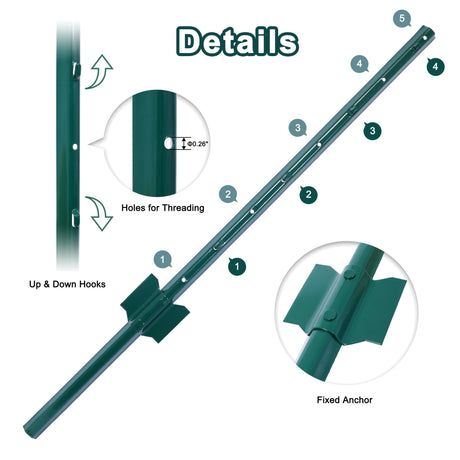 3Feet 10Pack Heavy Duty Metal Fence Post with U - Channel Steel U - Post for Holding Garden Wire Corner Anchor - Green - Fab Heavy Parts