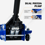 3T Heavy Duty Horizontal Double Pump Floor Jack Foot Model and Steel Racing with Dual Piston Quick Lift Pump 6,000 lb Capacity - Blue - Fab Heavy Parts