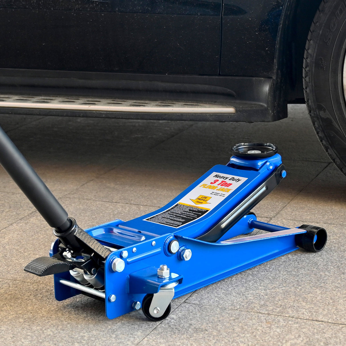 3T Heavy Duty Horizontal Double Pump Floor Jack Foot Model and Steel Racing with Dual Piston Quick Lift Pump 6,000 lb Capacity - Blue - Fab Heavy Parts