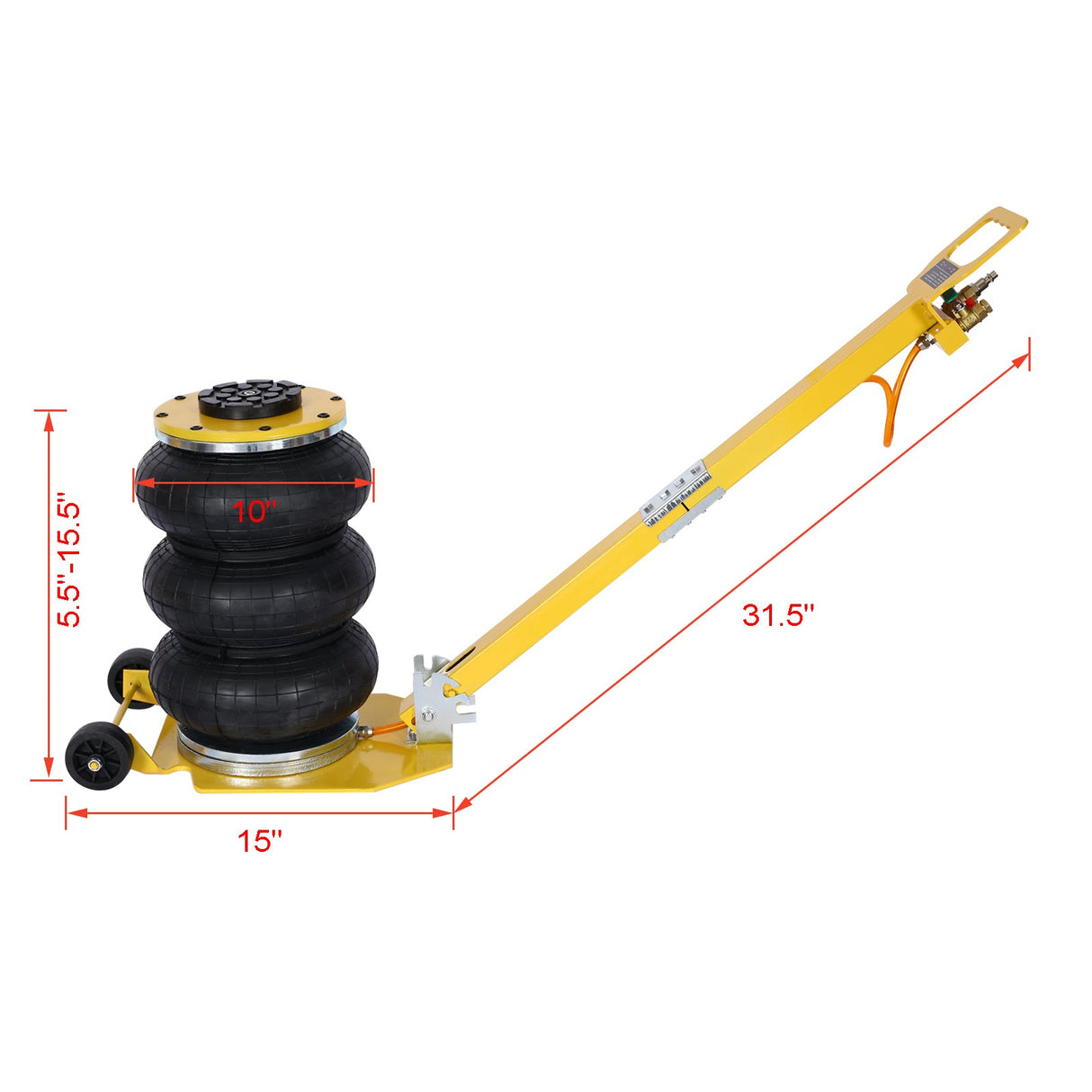 3T Triple Bag Air Jack Pneumatic Jack 3 bag Lifting 16in Capacity 6600lbs - Yellow - Fab Heavy Parts