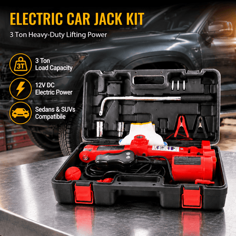 3Ton 12V Electric Car Scissor Jack Kit Heavy Duty Portable Auto Lift Floor Jack Roadside Emergency Tire Changing Tool for Sedans & SUVs - Fab Heavy Parts