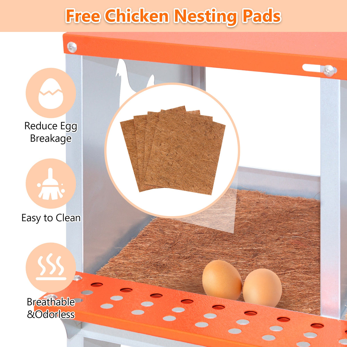 4 - Bay Metal Chicken Nesting Box Wall Mount Easy Egg Collection Vented Galvanized Steel - Orange - Fab Heavy Parts