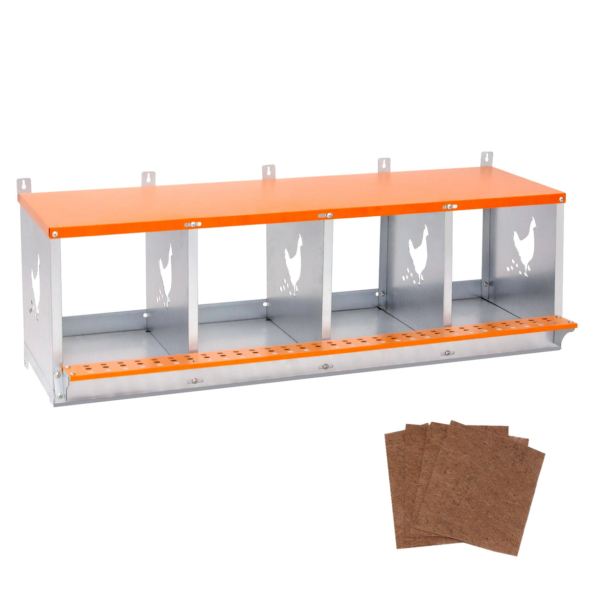4 - Bay Metal Chicken Nesting Box Wall Mount Easy Egg Collection Vented Galvanized Steel - Orange - Fab Heavy Parts
