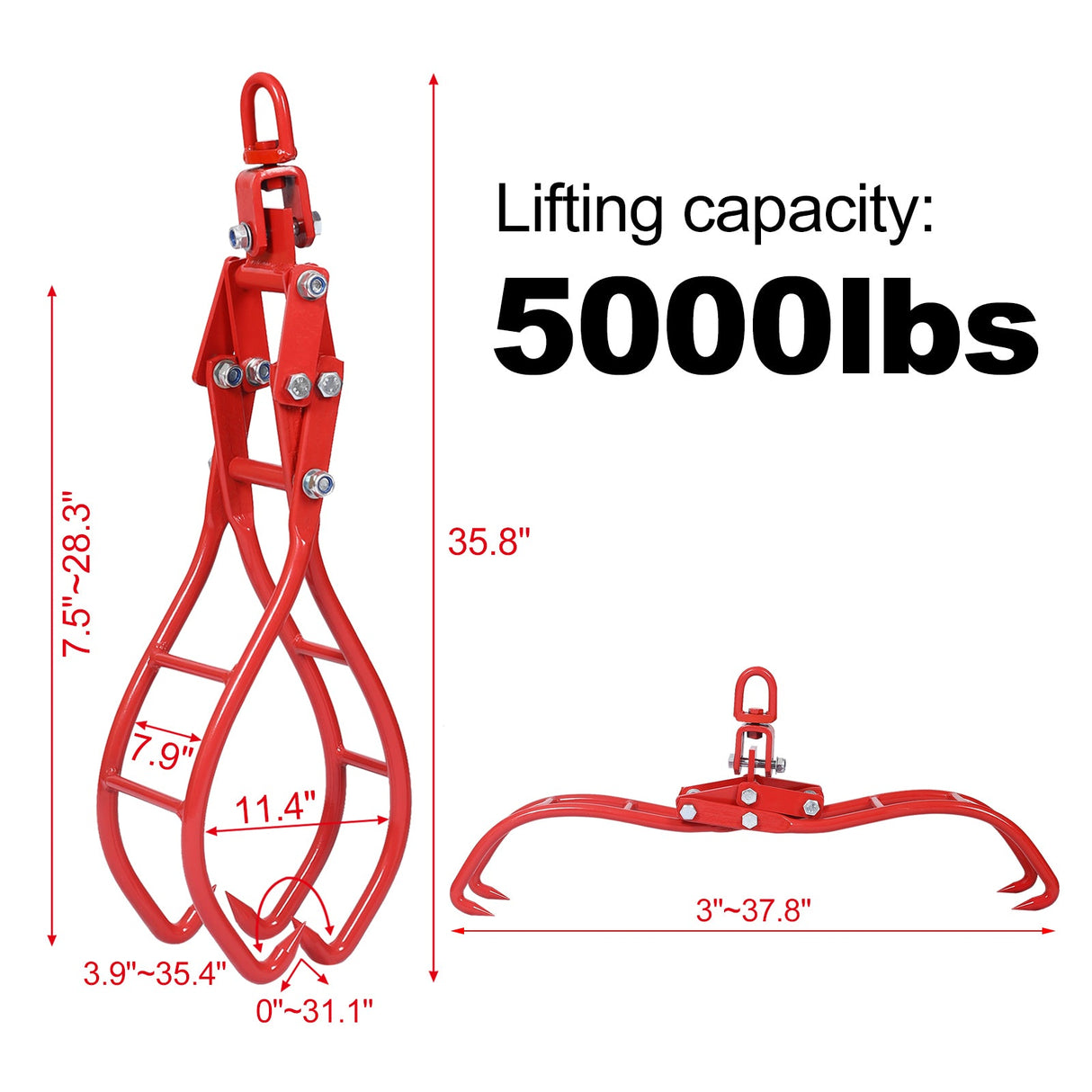 4 Claw Timber Log Lifting Logging Tongs Grabber 28" Red - Fab Heavy Parts
