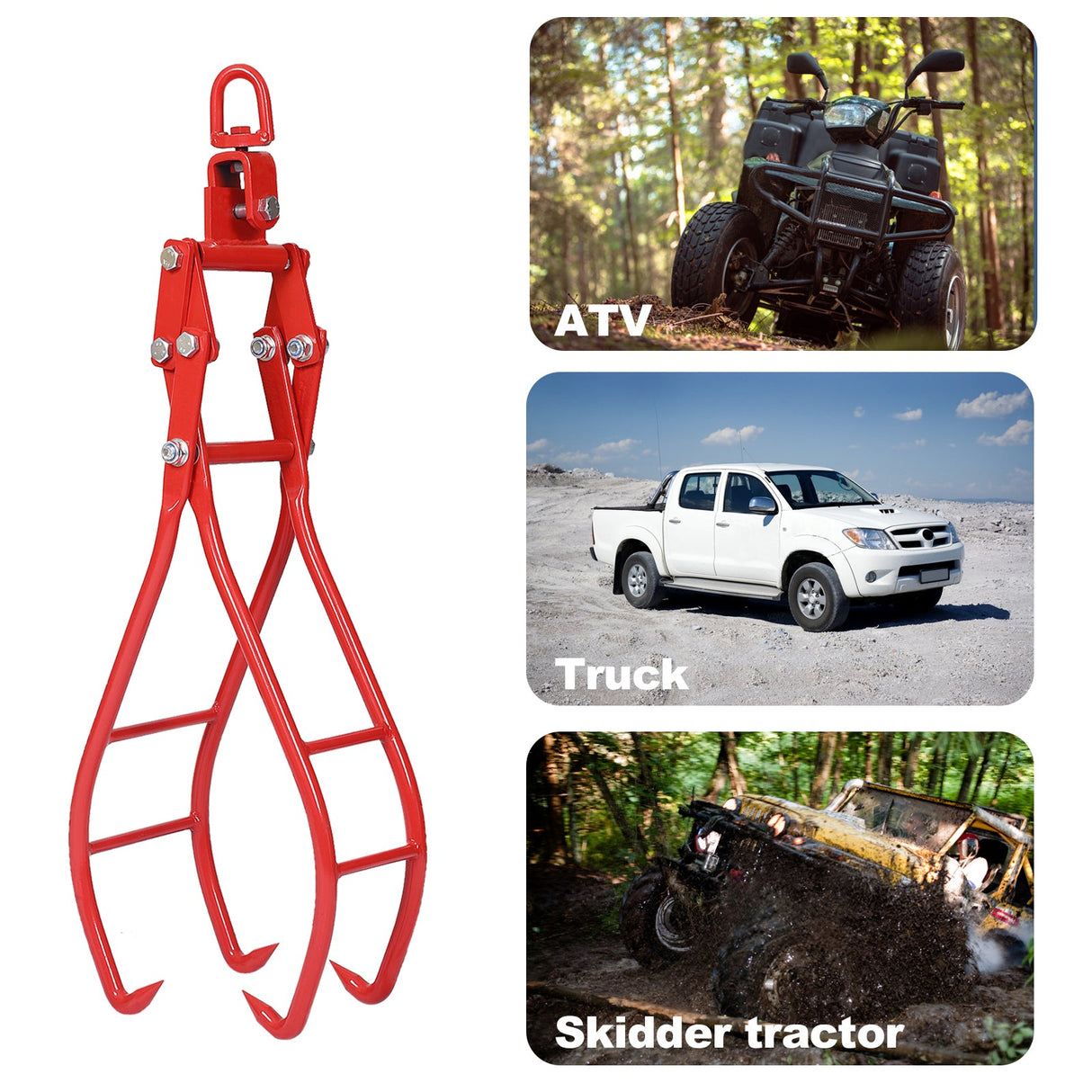 4 Claw Timber Log Lifting Logging Tongs Grabber Tong 36" Red - Fab Heavy Parts