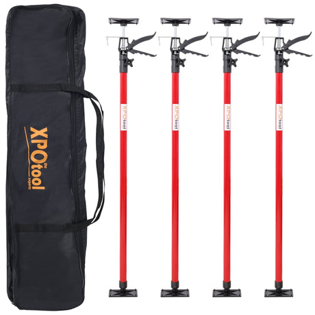 4 Pack Adjustable Support Pole Steel 3rd Hand Support System Extends from 45 to 114 Inch with Carry Bag - Red - Fab Heavy Parts