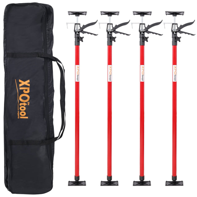 4 Pack Adjustable Support Pole Steel 3rd Hand Support System Extends from 45 to 114 Inch with Carry Bag - Red - Fab Heavy Parts