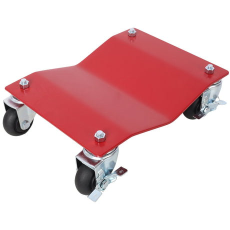 4 - Pack Heavy Duty Steel Vehicle Dollies with Brakes 2500lbs Capacity - Red - Fab Heavy Parts