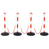 4 Pack Traffic Delineator Post Cones with Fillable Base Adjustable Safety Barrier with 5Ft Plastic Chain - White+Red - Fab Heavy Parts
