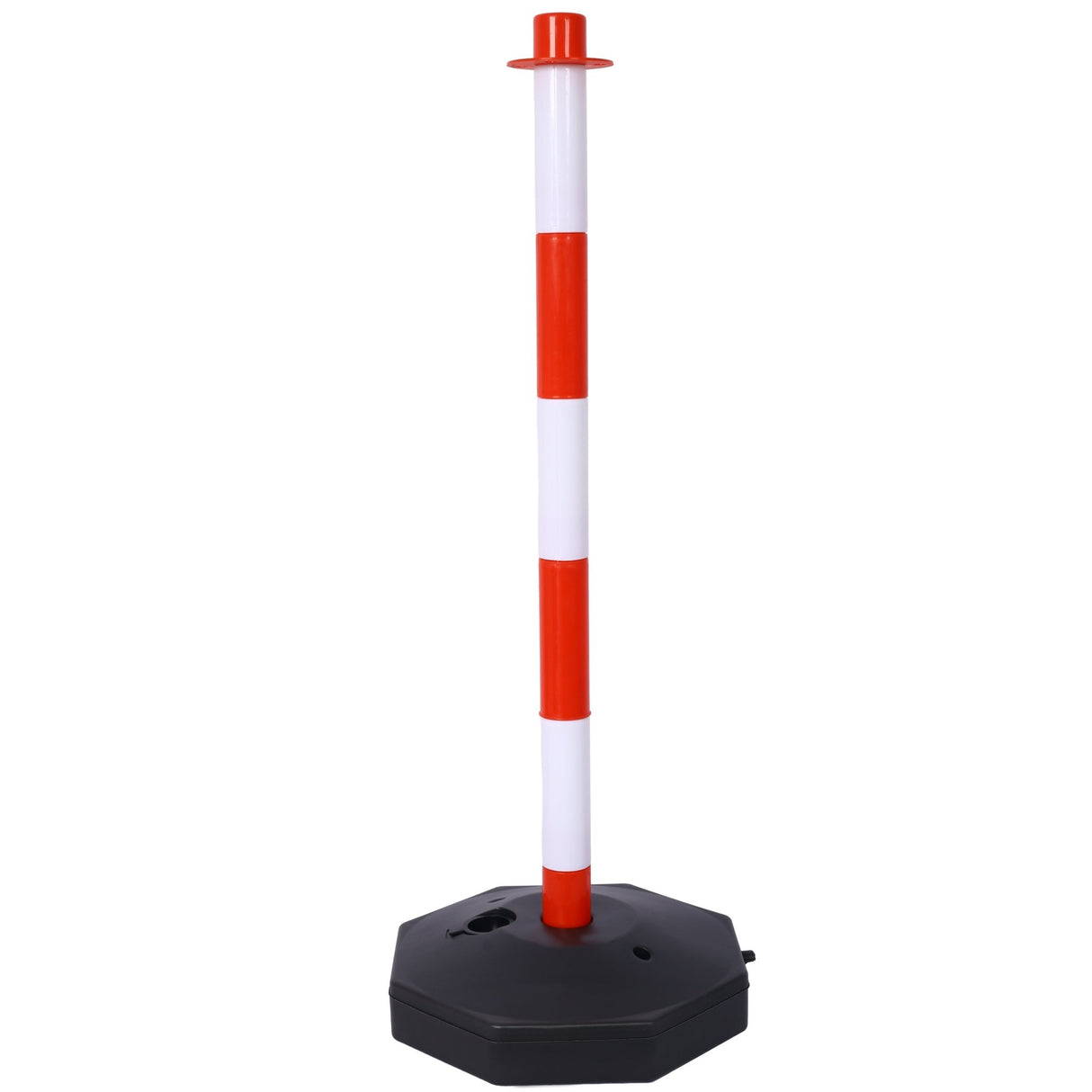 4 Pack Traffic Delineator Post Cones with Fillable Base Adjustable Safety Barrier with 5Ft Plastic Chain - White+Red - Fab Heavy Parts