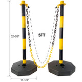 4 Pack Traffic Delineator Post Cones with Fillable Base Adjustable Safety Barrier with 5Ft Plastic Chain - Yellow+Black - Fab Heavy Parts