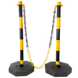 4 Pack Traffic Delineator Post Cones with Fillable Base Adjustable Safety Barrier with 5Ft Plastic Chain - Yellow+Black - Fab Heavy Parts
