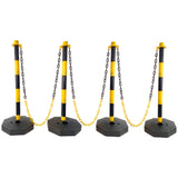 4 Pack Traffic Delineator Post Cones with Fillable Base Adjustable Safety Barrier with 5Ft Plastic Chain - Yellow+Black - Fab Heavy Parts
