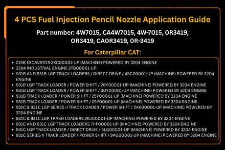 4 PCS Fuel Injection Pencil Nozzle 4W7015 4W-7015 0R3419 0R-3419 Fits for Caterpillar CAT 215B E180 931B 931C 935B 935C 943 953 Engine 3204 - Fab Heavy Parts