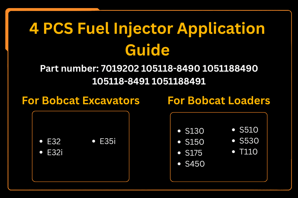 4 PCS Fuel Injector 7019202 Aftermarket Replacement For Bobcat S130 S150 S175 S450 S510 S530 T110 E32 - Fab Heavy Parts
