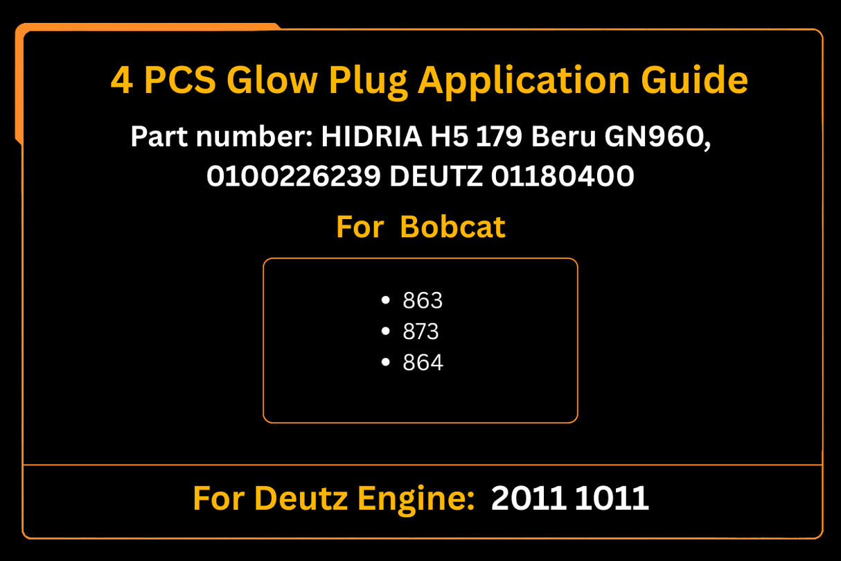 4 PCS Glow Plug 01180400 0100226239 For Deutz 2011 1011 Aftermarket Replacement For Bobcat 863 873 864 - Fab Heavy Parts