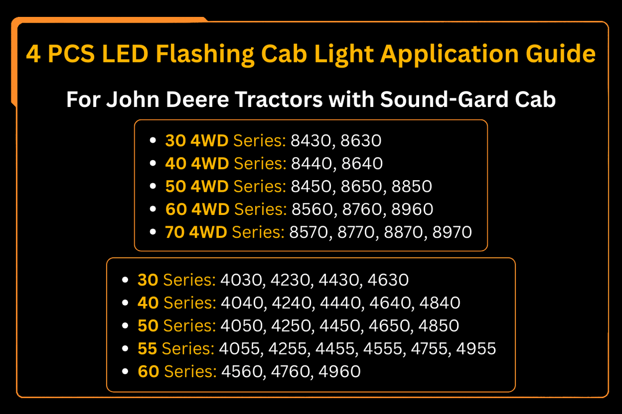 4 PCS LED Flashing Cab Light AR60250 Fits for John Deere 4040 4240 4440 4640 4840 4030 4230 4430 4630 - Fab Heavy Parts