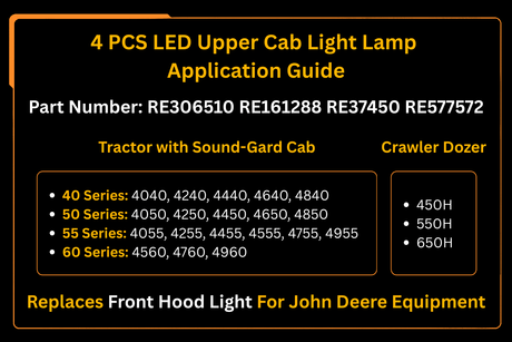 4 PCS LED Upper Cab Light Lamp RE306510 Fits for John Deere 7210 7410 7510 7610 7710 7810 - Fab Heavy Parts