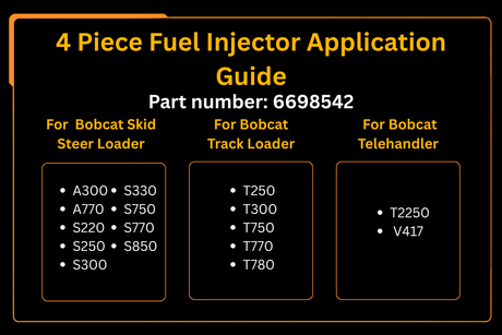 4 Piece Fuel Injector 6698542 Aftermarket Replacement For Bobcat a300 a770 s220 s250 s300 s330 s750 s770 s850 t2250 t250 t300 t750 t770 t870 v417 - Fab Heavy Parts
