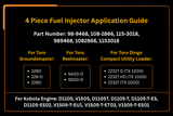 4 Piece Fuel Injector 98 - 9468 108 - 2866 115 - 3018 Fits for Kubota Engine D1105 V1505 Toro 328D 228 - D 5400 - D 5500 - D 22327 - Fab Heavy Parts