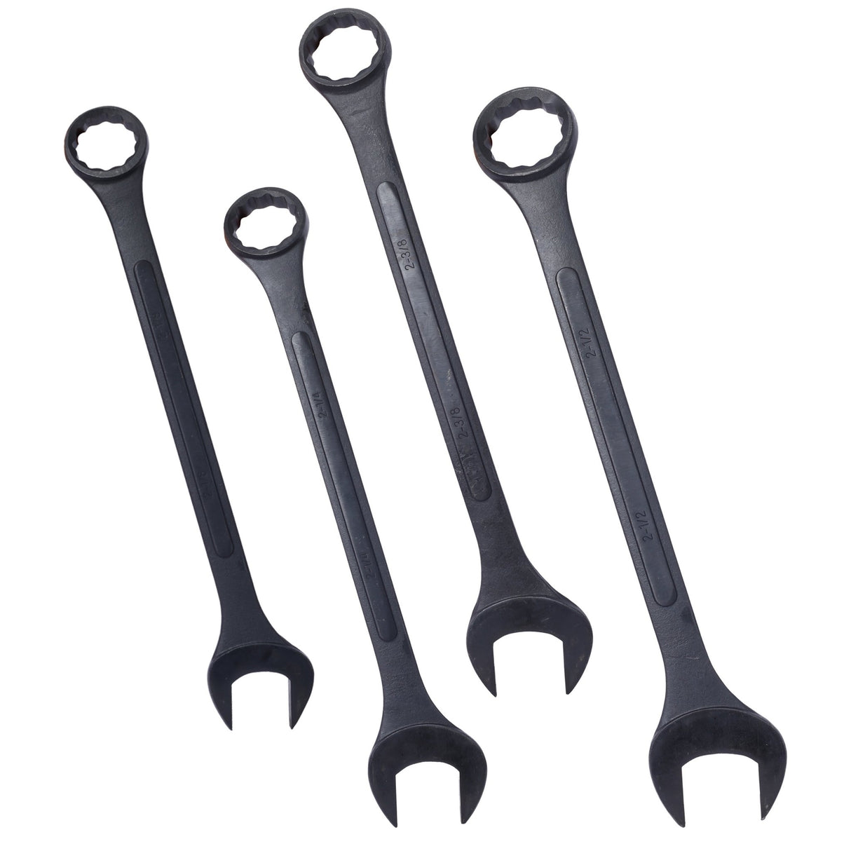 4 Piece Jumbo Combination Wrench Set SAE with Storage Bag Black Oxide 2 - 1/8 2 - 1/4 2 - 3/8 2 - 1/2 - inch - Fab Heavy Parts