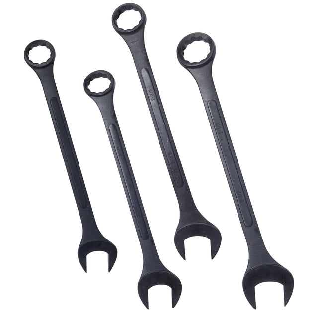 4 Piece Jumbo Combination Wrench Set SAE with Storage Bag Black Oxide 2 - 1/8 2 - 1/4 2 - 3/8 2 - 1/2 - inch - Fab Heavy Parts