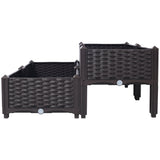 4 Piece Raised Garden Bed with Legs Self - Watering Planter Box to Grow Flowers Herbs Vegetables - Brown - Fab Heavy Parts