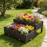 4 Piece Raised Garden Bed with Legs Self - Watering Planter Box to Grow Flowers Herbs Vegetables - Brown - Fab Heavy Parts