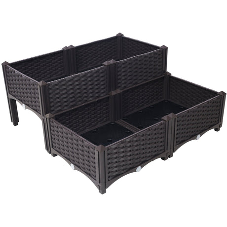 4 Piece Raised Garden Bed with Legs Self - Watering Planter Box to Grow Flowers Herbs Vegetables - Brown - Fab Heavy Parts