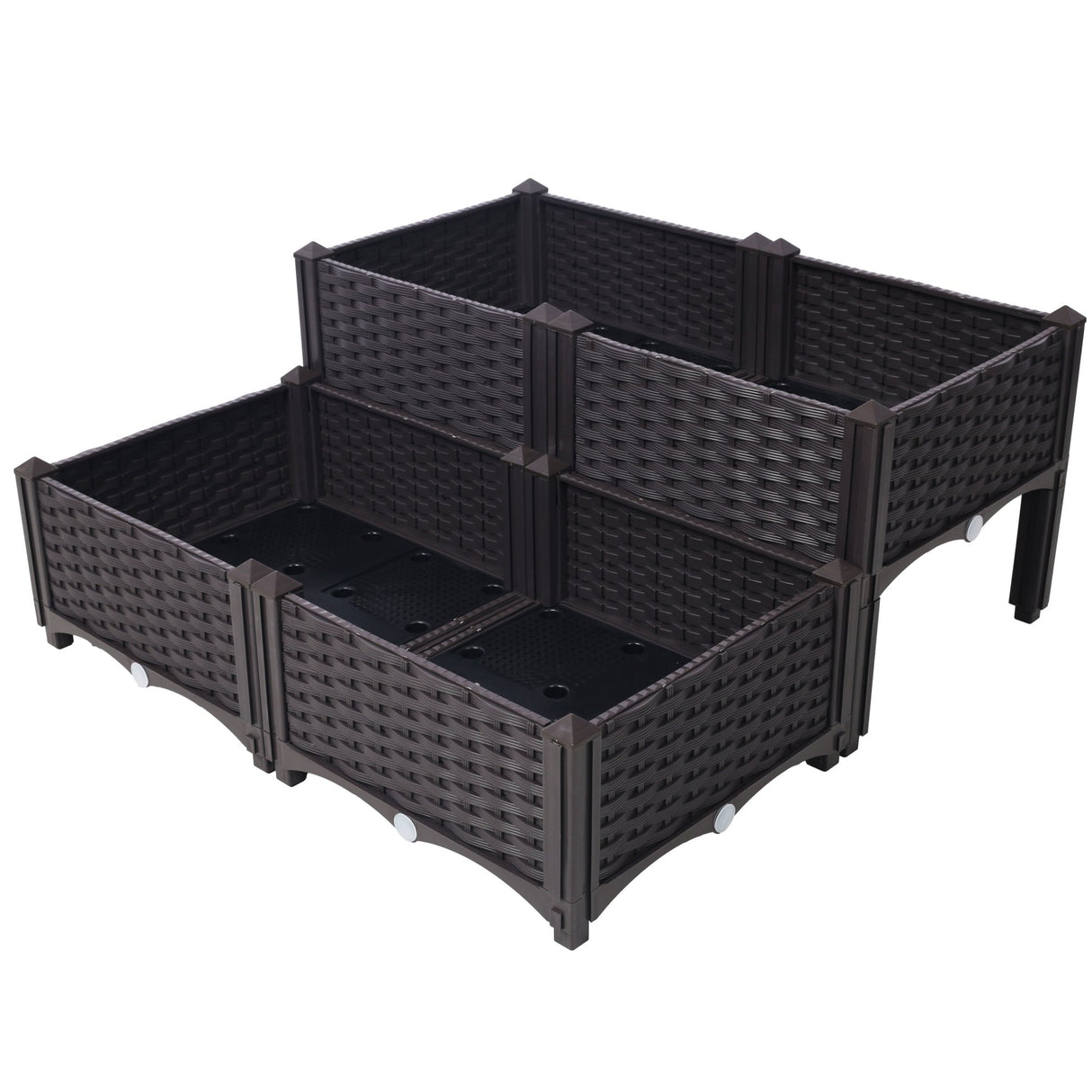 4 Piece Raised Garden Bed with Legs Self - Watering Planter Box to Grow Flowers Herbs Vegetables - Brown - Fab Heavy Parts
