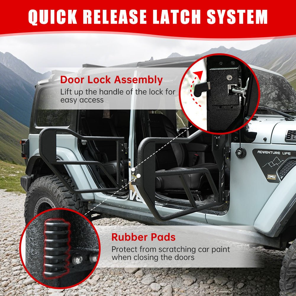 4 - Piece Set Tube Doors with Side View Mirror Fits for 2018 - 2024 Jeep Wrangler JL JLU & Gladiator JT 4 - Doors (Includes 4XE) - Fab Heavy Parts