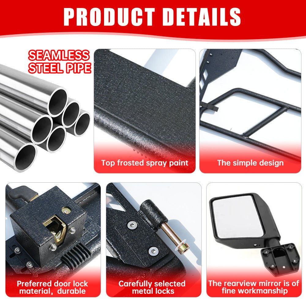 4 - Piece Set Tube Doors with Side View Mirror Fits for 2018 - 2024 Jeep Wrangler JL JLU & Gladiator JT 4 - Doors (Includes 4XE) - Fab Heavy Parts