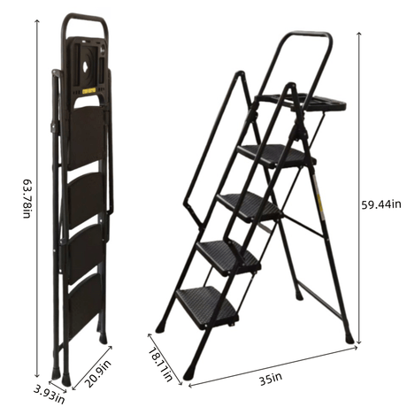 4 - Step Ladder Folding Step Stool with Non - Slip Wide Pedals Soft Handle Non - Slip Feet Sturdy Steel Construction 440 lbs Capacity - Fab Heavy Parts