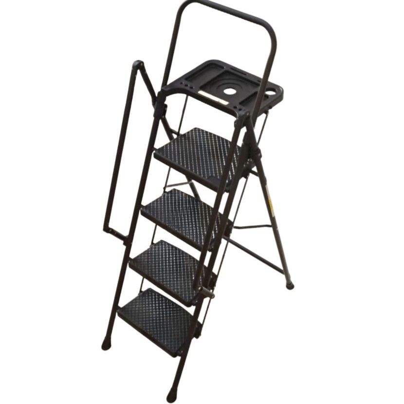 4 - Step Ladder Folding Step Stool with Non - Slip Wide Pedals Soft Handle Non - Slip Feet Sturdy Steel Construction 440 lbs Capacity - Fab Heavy Parts