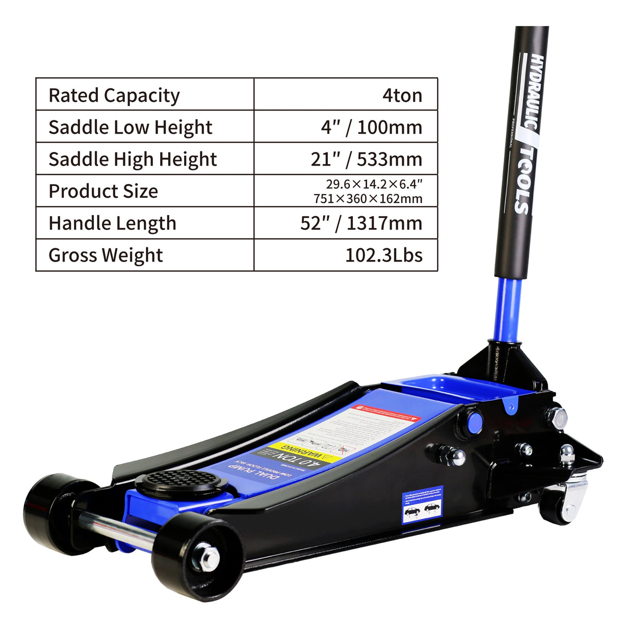 4 Ton Low Profile Heavy - Duty Steel Racing Floor Jack with Dual Piston Quick Lift Pump Lifting Range 4" - 21" - Fab Heavy Parts
