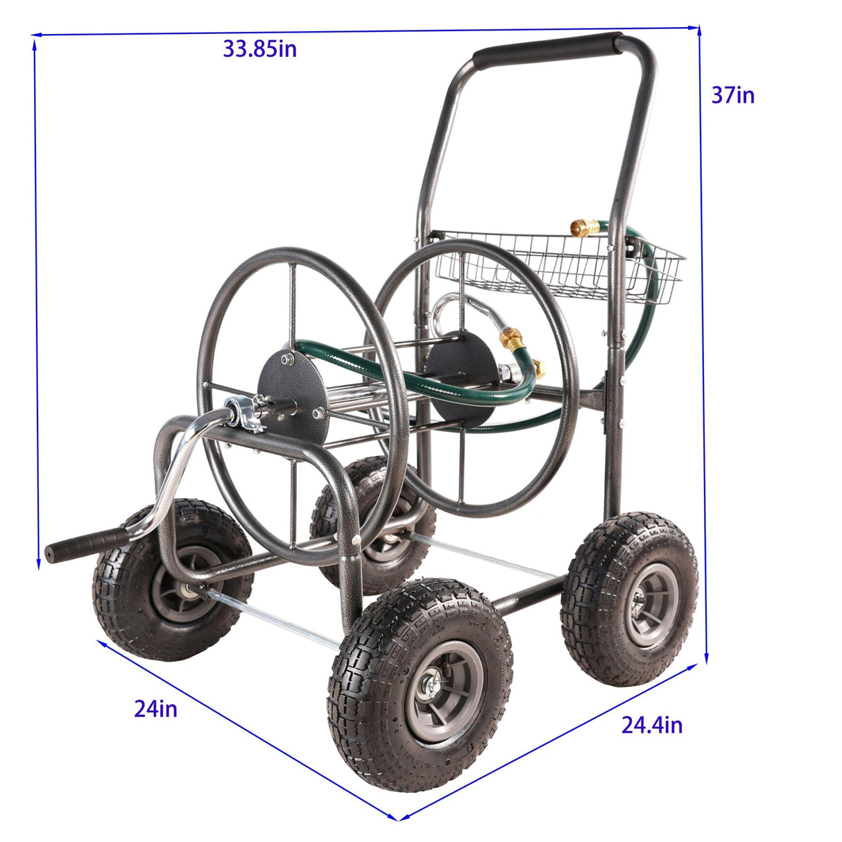 4 Wheels Portable Water Hose Reel Cart with Storage Basket Heavy Duty Steel - Fab Heavy Parts