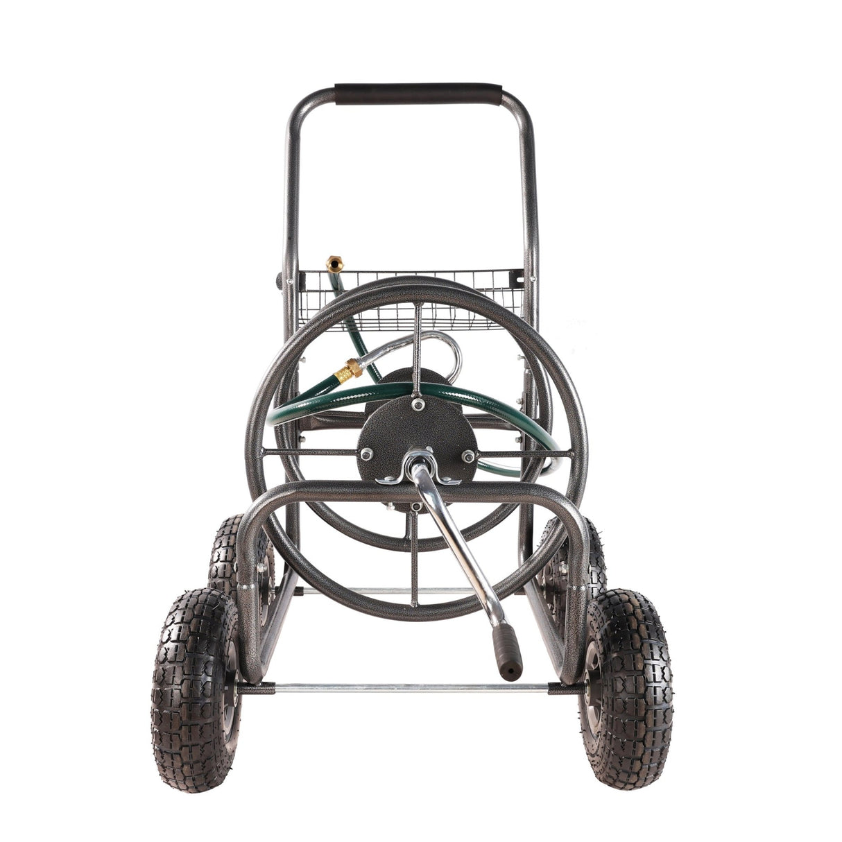 4 Wheels Portable Water Hose Reel Cart with Storage Basket Heavy Duty Steel - Fab Heavy Parts