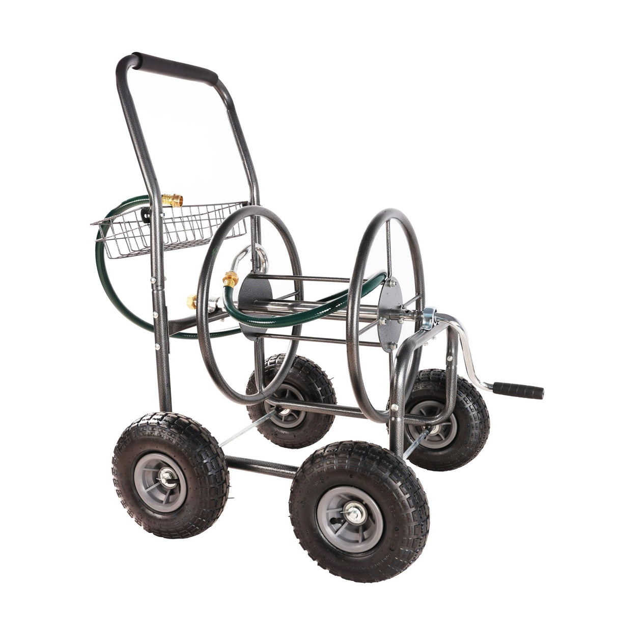 4 Wheels Portable Water Hose Reel Cart with Storage Basket Heavy Duty Steel - Fab Heavy Parts