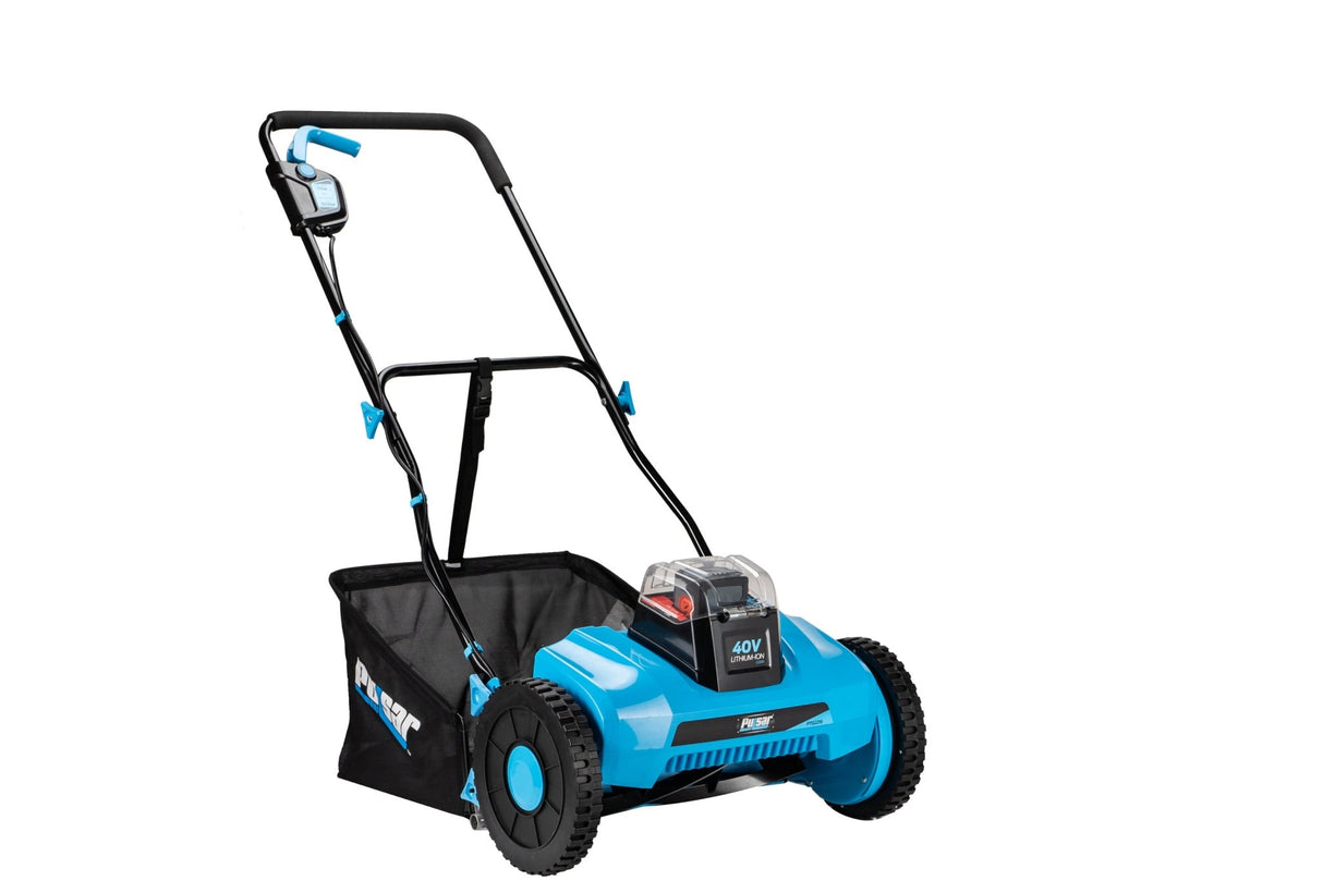 40V Reel Mower 16' Cutting Path 0.6 - 2.15” Cutting Height - Black+Blue - Fab Heavy Parts