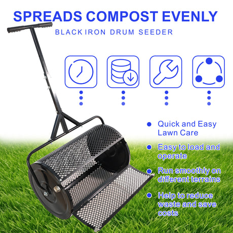 Compost Peat Moss Spreader with Upgrade T Shaped Handle Metal Mesh--Black