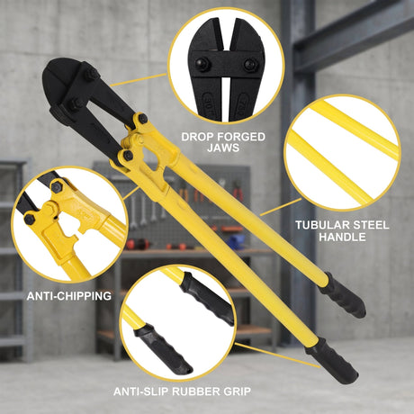 42" Heavy - Duty Medium Bolt Cutter for Fence, Steel Wire, Chain, Screws, Rivets & Medium Padlocks, Ergonomic Soft Rubber Grip Handle - Fab Heavy Parts