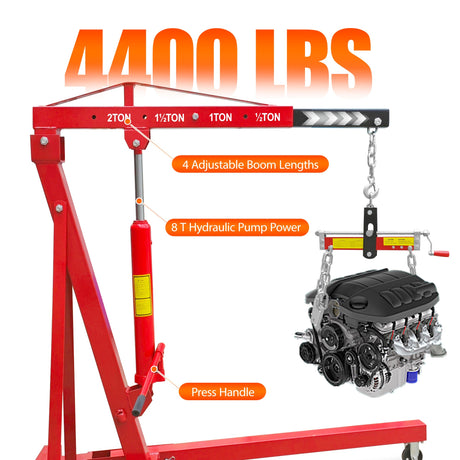 4400 lbs Folding Hydraulic Engine Hoist with Lever Heavy Duty with 6 Iron Caster Wheels - Fab Heavy Parts