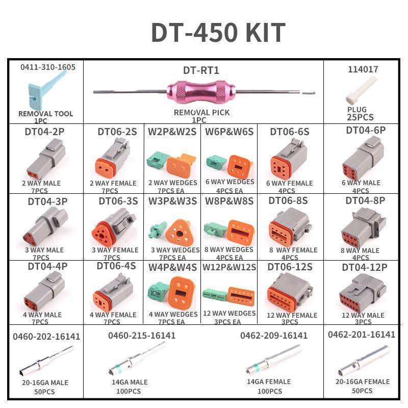 450 Piece Deutsch DT Connector Plug Kit for 14 - 20 AWG Stamped Contacts Kit - Fab Heavy Parts