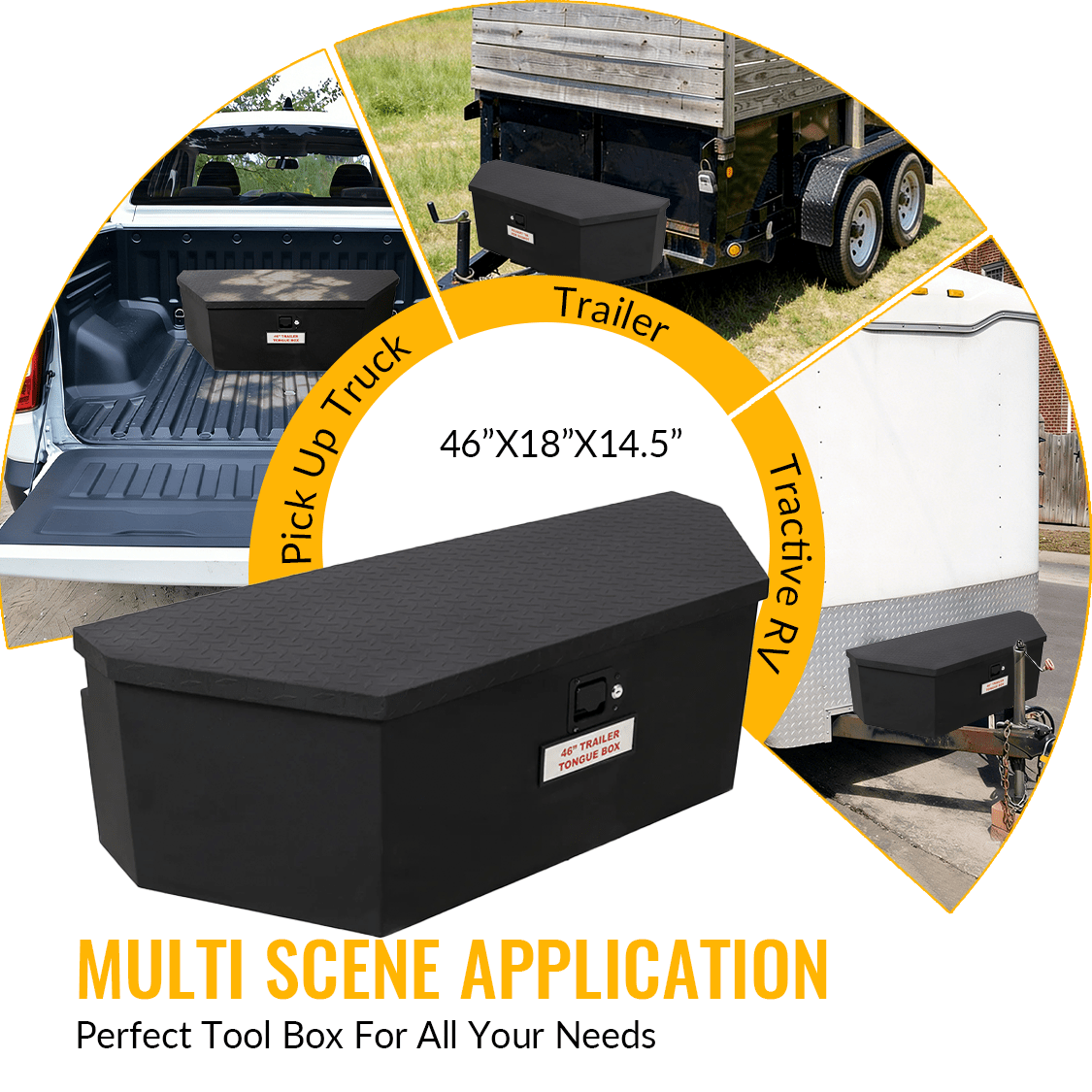 46“X18”X14.5“ Trailer Tongue Box with Lock and Keys Heavy Duty Steel 6.7 CUFT Capacity - Black - Fab Heavy Parts